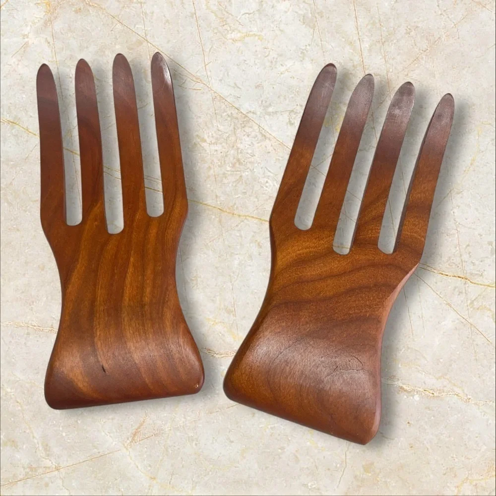 MCM Teak Wood Salad Serving Hands - Pair